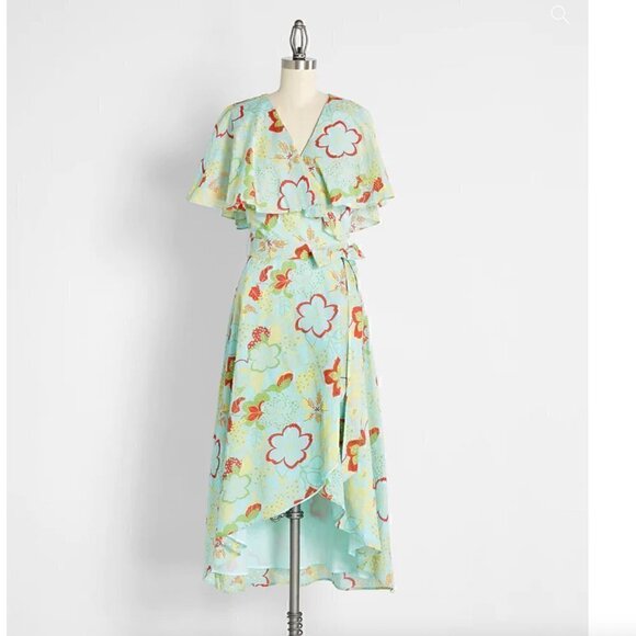 ModCloth Lift Your Wings Wrap Dress Sea Blue Floral - Picture 1 of 11